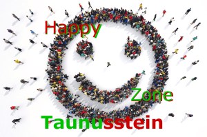 3D Rendering smiley face formed by groups of people